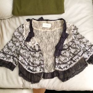 Elegant VINTAGE Lace, Pearl & Chiffon Bolero Shrug